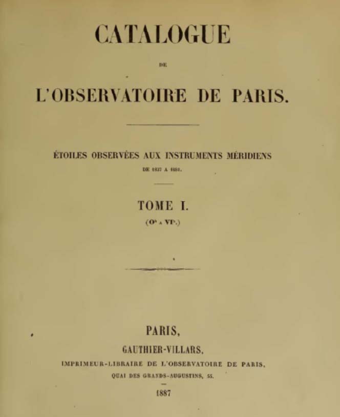 Tome 1 du catalogue de l’Observatoire de Paris - 1887 Catologue ObsParis